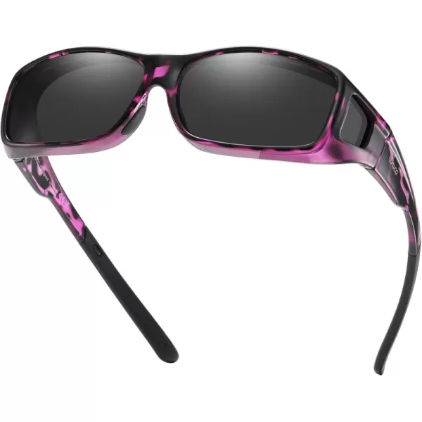 DUCO Wraparound Fitover Glasses Polarized Wear Over Sunglasses for Men Women UV Protection Sun Glasses Driving 8953L Size Purple Tortoise Frame Grey