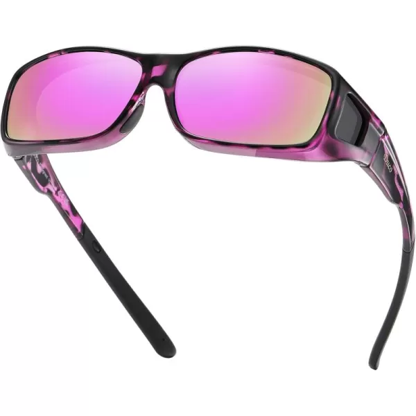 DUCO Wraparound Fitover Glasses Polarized Wear Over Sunglasses for Men Women UV Protection Sun Glasses Driving 8953L Size Purple Tortoise Frame Revo Purple