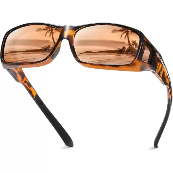 DUCO Wraparound Fitover Glasses Polarized Wear Over Sunglasses for Men Women UV Protection Sun Glasses Driving 8953L Size Tortoise Frame Brown Lens