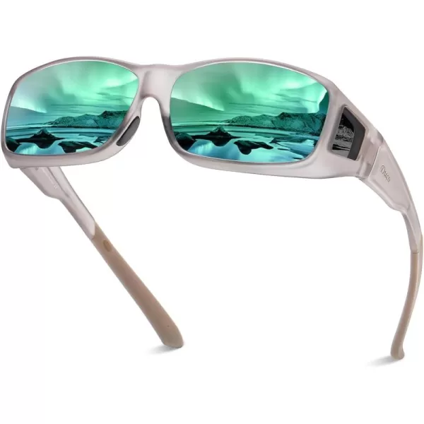 DUCO Wraparound Fitover Glasses Polarized Wear Over Sunglasses for Men Women UV Protection Sun Glasses Driving 8953L Size Transparent Grey Frame Revo Green Grey