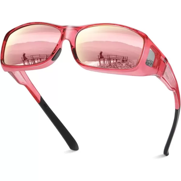 DUCO Wraparound Fitover Glasses Polarized Wear Over Sunglasses for Men Women UV Protection Sun Glasses Driving 8953L Size Transparent Pink Frame Pink Lens