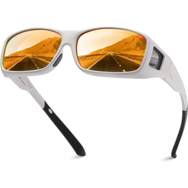 DUCO Wraparound Fitover Glasses Polarized Wear Over Sunglasses for Men Women UV Protection Sun Glasses Driving 8953L Size White Frame Revo Red Lens