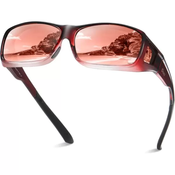 DUCO Wraparound Fitover Glasses Polarized Wear Over Sunglasses for Men Women UV Protection Sun Glasses Driving 8953L Size Wine Red Frame Brown Lens