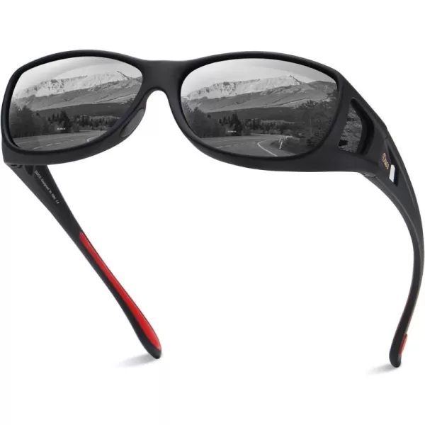 DUCO Wraparound Fitover Glasses Polarized Wear Over Sunglasses for Men Women UV Protection Sun Glasses Driving 8953M Size Black Frame Red Temple Grey Lens