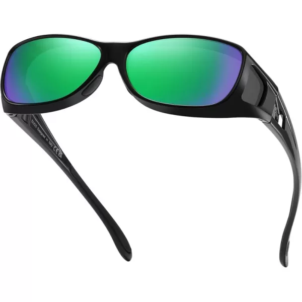 DUCO Wraparound Fitover Glasses Polarized Wear Over Sunglasses for Men Women UV Protection Sun Glasses Driving 8953M Size Black Frame Revo Green