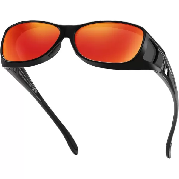 DUCO Wraparound Fitover Glasses Polarized Wear Over Sunglasses for Men Women UV Protection Sun Glasses Driving 8953M Size Black Frame Revo Red