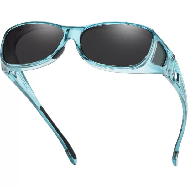 DUCO Wraparound Fitover Glasses Polarized Wear Over Sunglasses for Men Women UV Protection Sun Glasses Driving 8953M Size Clear Blue Frame Grey