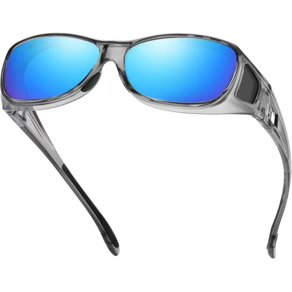 DUCO Wraparound Fitover Glasses Polarized Wear Over Sunglasses for Men Women UV Protection Sun Glasses Driving 8953M Size Clear Grey Frame Revo Blue