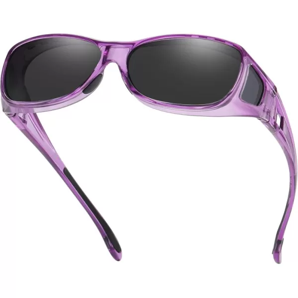 DUCO Wraparound Fitover Glasses Polarized Wear Over Sunglasses for Men Women UV Protection Sun Glasses Driving 8953M Size Clear Purple Frame Grey