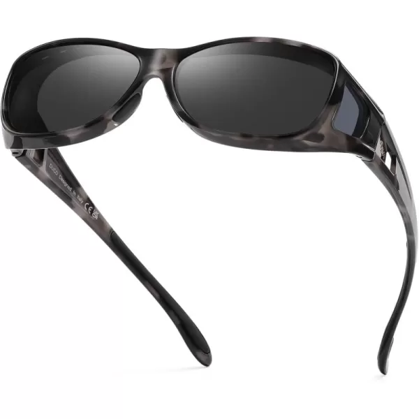 DUCO Wraparound Fitover Glasses Polarized Wear Over Sunglasses for Men Women UV Protection Sun Glasses Driving 8953M Size Grey Tortoise Frame Grey