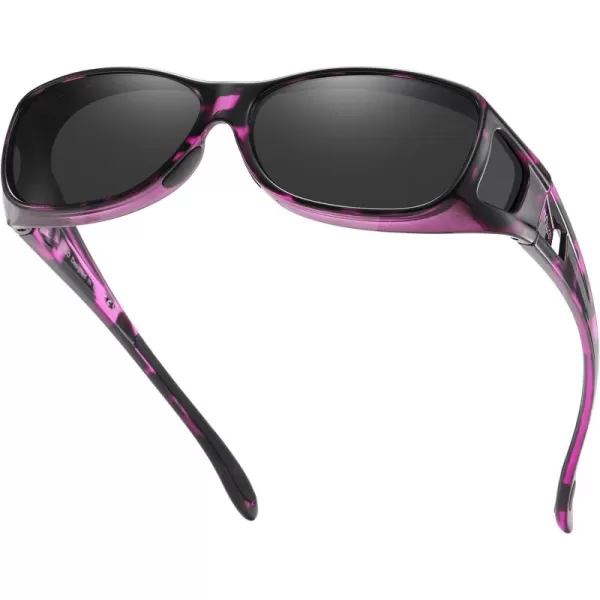 DUCO Wraparound Fitover Glasses Polarized Wear Over Sunglasses for Men Women UV Protection Sun Glasses Driving 8953M Size Purple Tortoise Frame Grey