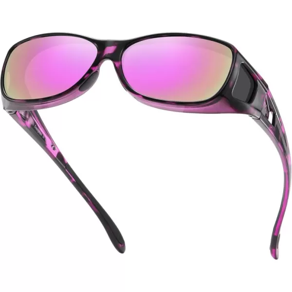 DUCO Wraparound Fitover Glasses Polarized Wear Over Sunglasses for Men Women UV Protection Sun Glasses Driving 8953M Size Purple Tortoise Frame Revo Purple