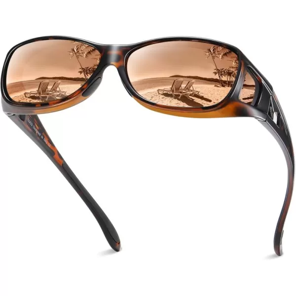 DUCO Wraparound Fitover Glasses Polarized Wear Over Sunglasses for Men Women UV Protection Sun Glasses Driving 8953M Size Tortoise Brown