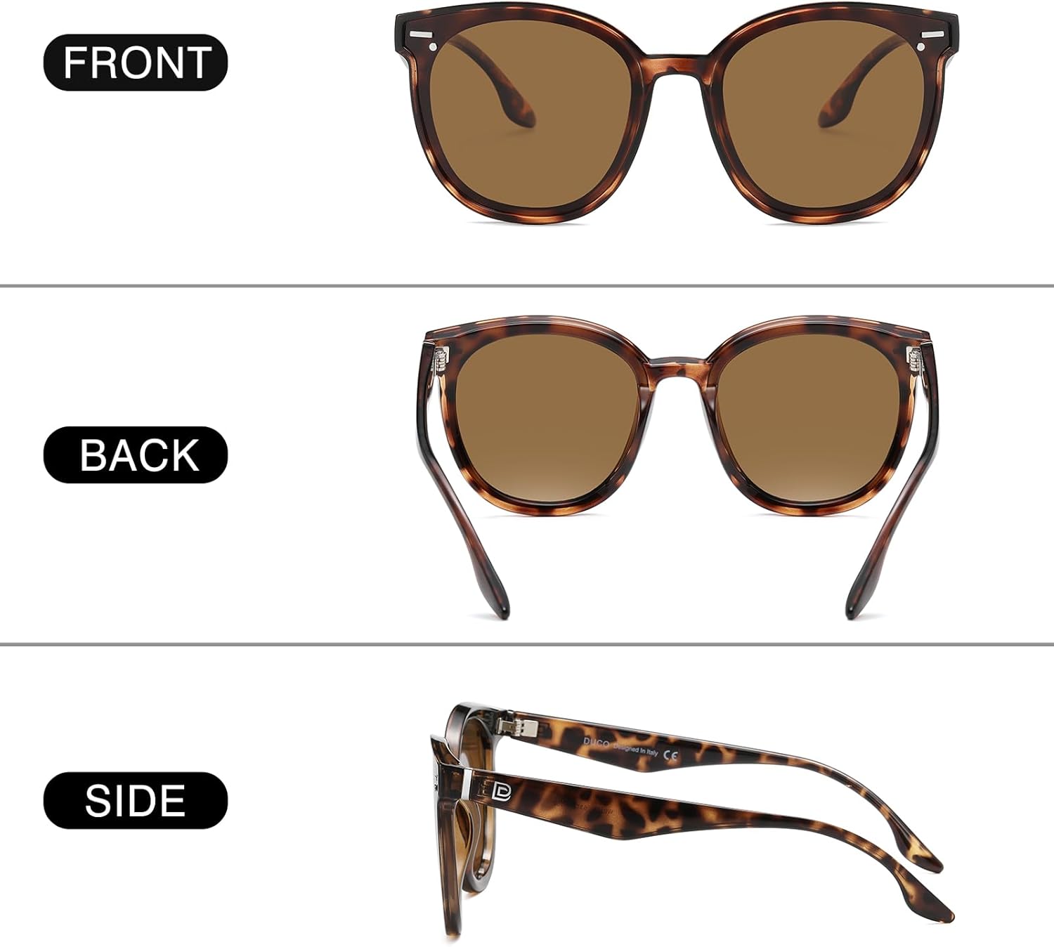 DUCO Retro Round Oversized Polarized Sunglasses for Women Classic Vintage Designer Style UV400 Protection Shades W017sTortoise Frame Brown Lens