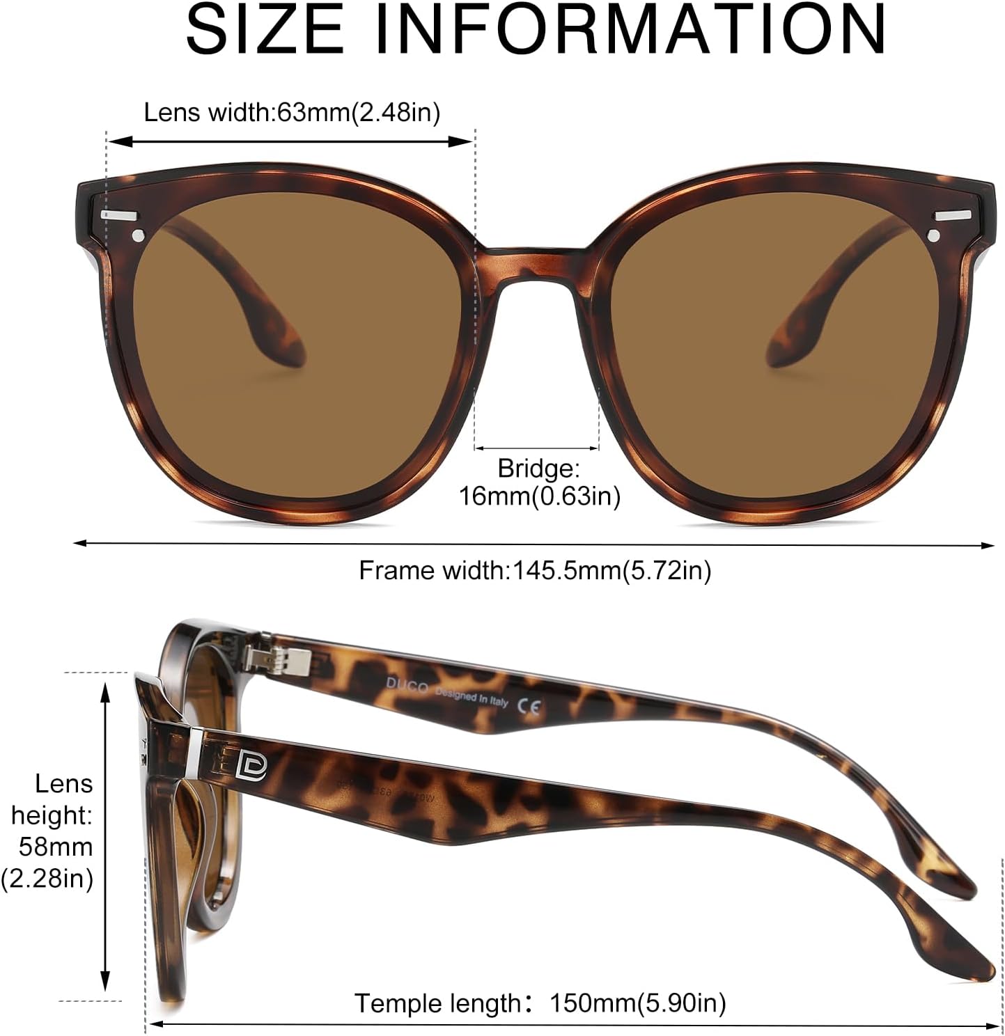 DUCO Retro Round Oversized Polarized Sunglasses for Women Classic Vintage Designer Style UV400 Protection Shades W017sTortoise Frame Brown Lens