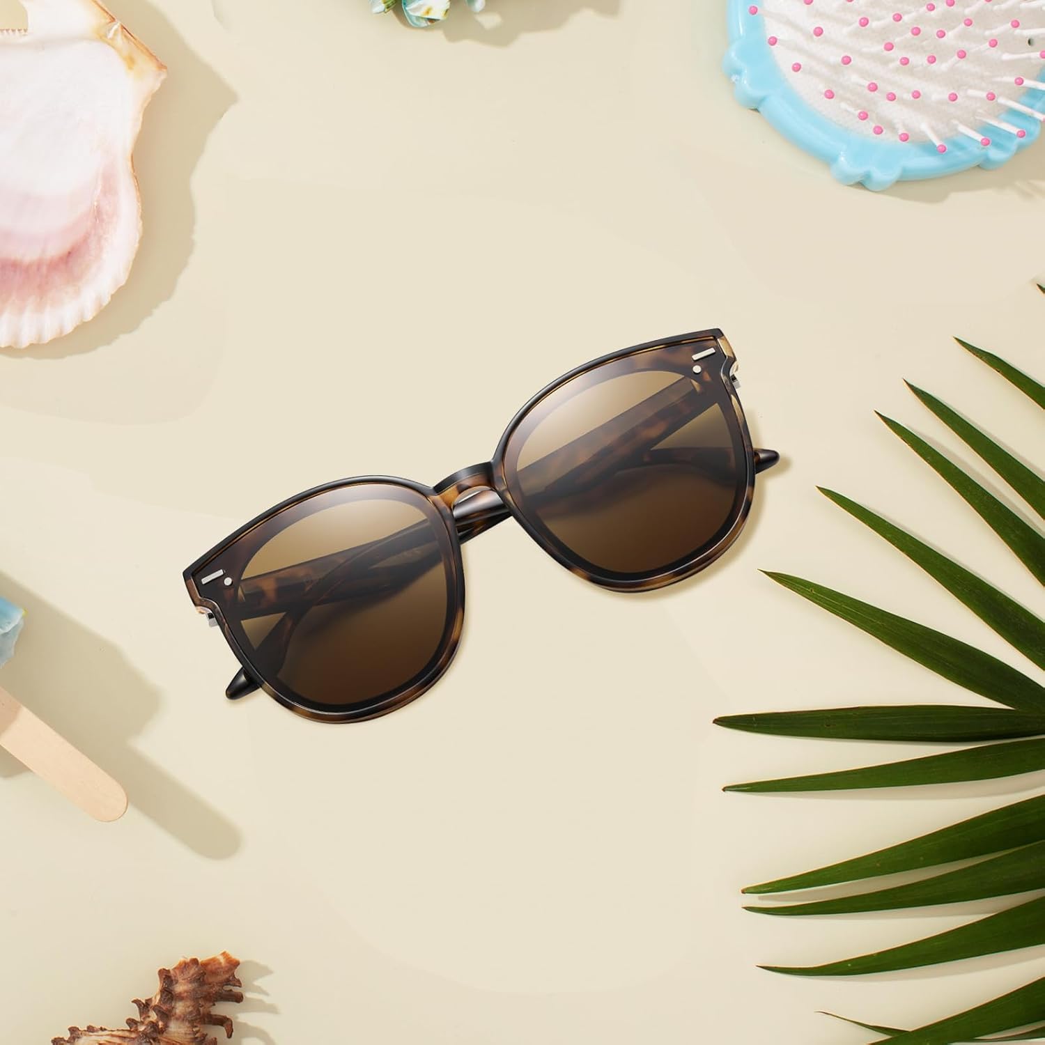 DUCO Retro Round Oversized Polarized Sunglasses for Women Classic Vintage Designer Style UV400 Protection Shades W017sTortoise Frame Brown Lens
