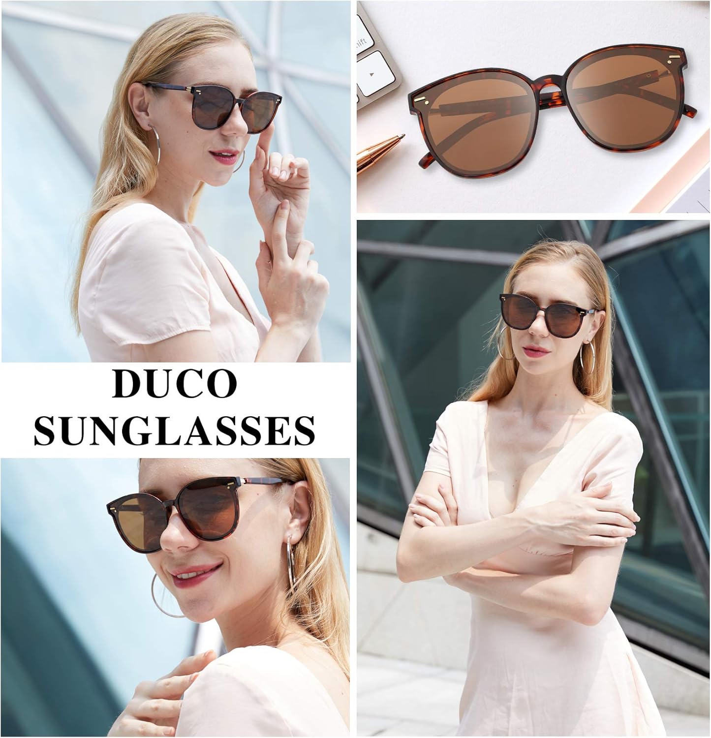 DUCO Retro Round Polarized Sunglasses for Women Men Oversized Vintage Shades W017L Size Tortoise Brown Frame Brown Lens