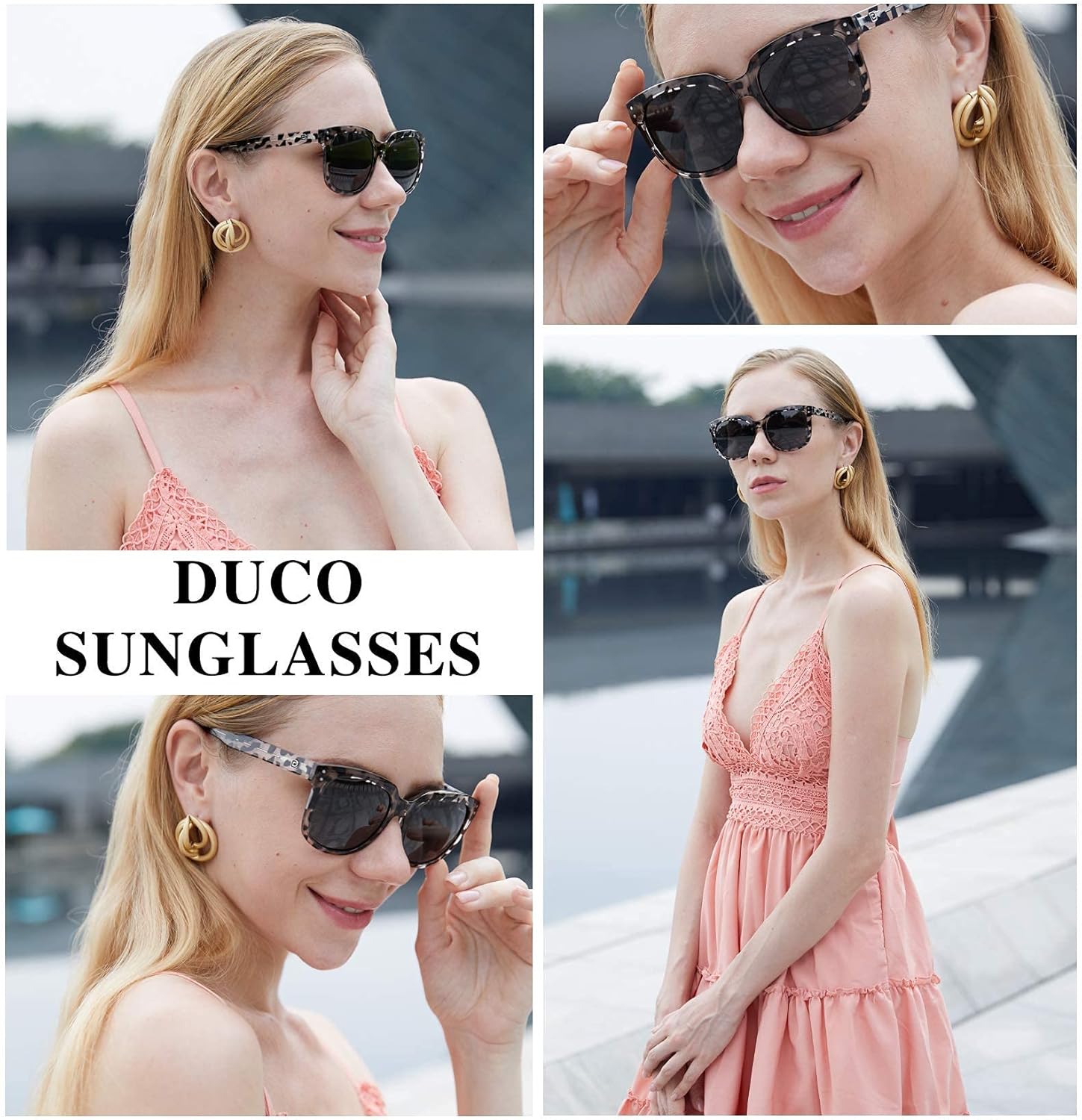 DUCO Retro Vintage Oversized Square Sunglasses for Women Big Luxury Womens Sun Glasses UV Protection DC2148Black Tortoise