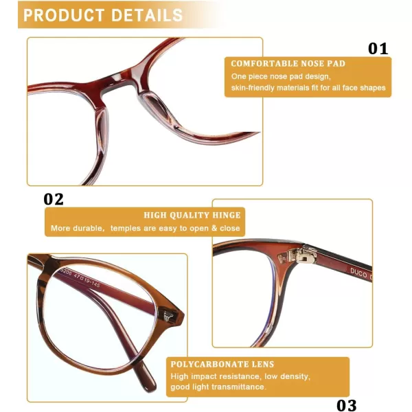 DUCO Blue Light Blocking Computer Reading Eyewear GlassesUV Protection DC5206Dark Brown