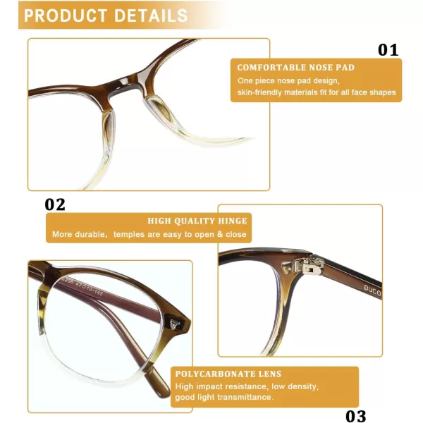 DUCO Blue Light Blocking Computer Reading Eyewear GlassesUV Protection DC5206Gradient Brown