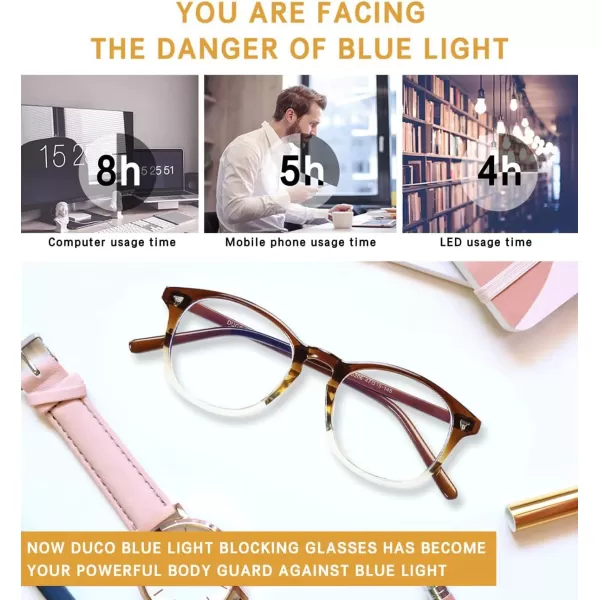 DUCO Blue Light Blocking Computer Reading Eyewear GlassesUV Protection DC5206Gradient Brown