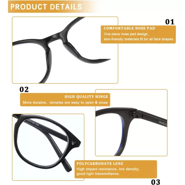 DUCO Blue Light Blocking Computer Reading Eyewear GlassesUV Protection DC5206Matte Black