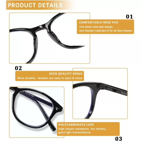 DUCO Blue Light Blocking Computer Reading Eyewear GlassesUV Protection DC5206Shine Black