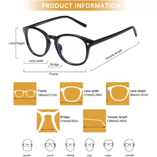 DUCO Blue Light Blocking Computer Reading Eyewear GlassesUV Protection DC5206Shine Black