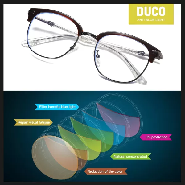DUCO Blue Light Blocking Glasses Lightweight Eyeglasses Filter Computer Gaming Glasses W009Brown