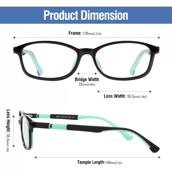 DUCO Blue Light Glasses for Kids Boys Girls Blue Ray Blocking Glasses Cute Computer Gaming TV Glasses for Children K015Black Green