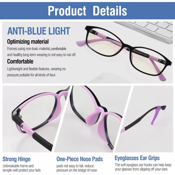 DUCO Blue Light Glasses for Kids Boys Girls Blue Ray Blocking Glasses Cute Computer Gaming TV Glasses for Children K015Black Purple