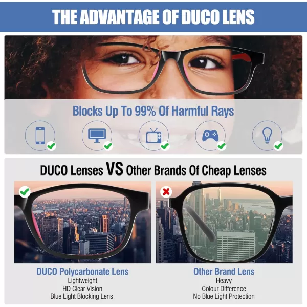 DUCO Blue Light Glasses for Kids with Strap AntiGlare Gaming Computer Glasses Eyeglasses for Boys Girls Age 610 K025