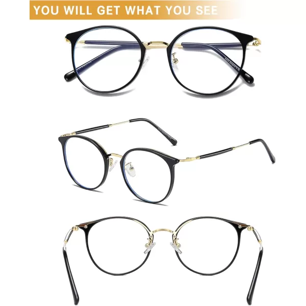 DUCO Blue Light Glasses for Women Men Blue Ray Blocking Glasses Computer Glasses for Teens Retro Round Eyeglasses W013Black
