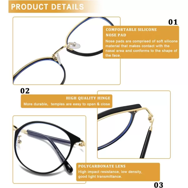 DUCO Blue Light Glasses for Women Men Blue Ray Blocking Glasses Computer Glasses for Teens Retro Round Eyeglasses W013Black