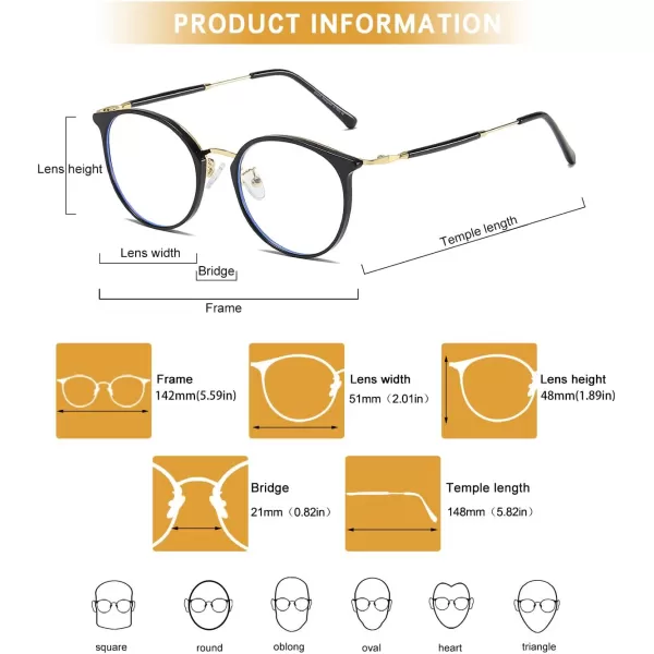 DUCO Blue Light Glasses for Women Men Blue Ray Blocking Glasses Computer Glasses for Teens Retro Round Eyeglasses W013Black