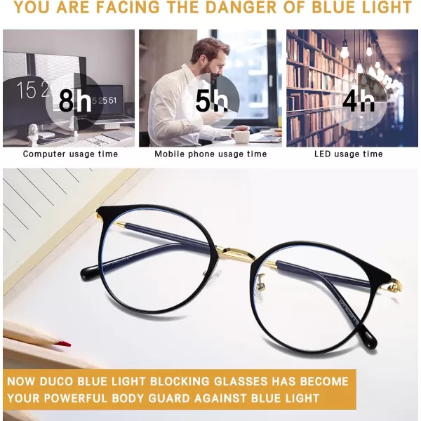 DUCO Blue Light Glasses for Women Men Blue Ray Blocking Glasses Computer Glasses for Teens Retro Round Eyeglasses W013Black