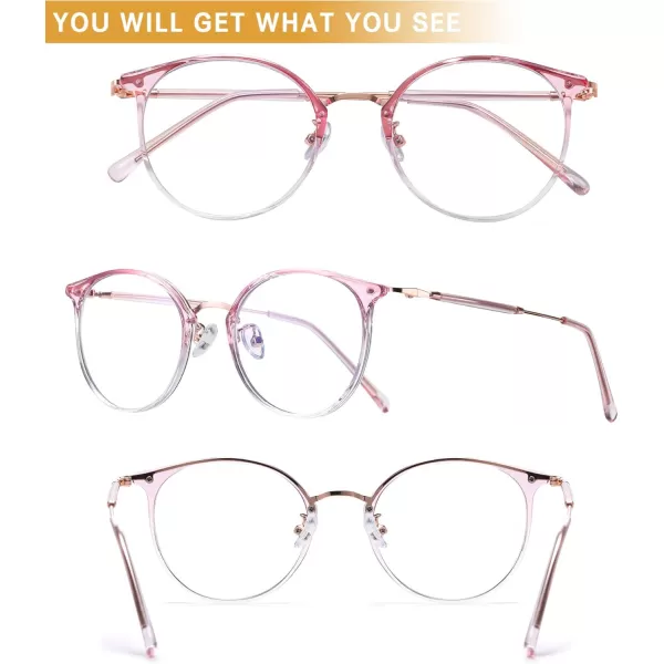DUCO Blue Light Glasses for Women Men Blue Ray Blocking Glasses Computer Glasses for Teens Retro Round Eyeglasses W013Pink