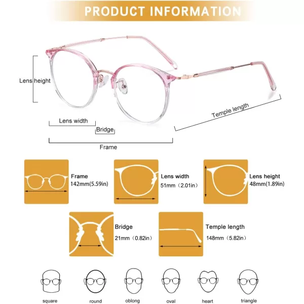 DUCO Blue Light Glasses for Women Men Blue Ray Blocking Glasses Computer Glasses for Teens Retro Round Eyeglasses W013Pink