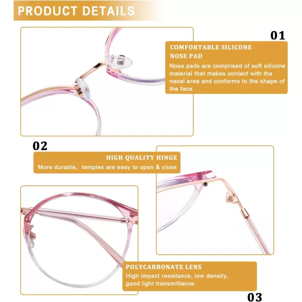 DUCO Blue Light Glasses for Women Men Blue Ray Blocking Glasses Computer Glasses for Teens Retro Round Eyeglasses W013Pink