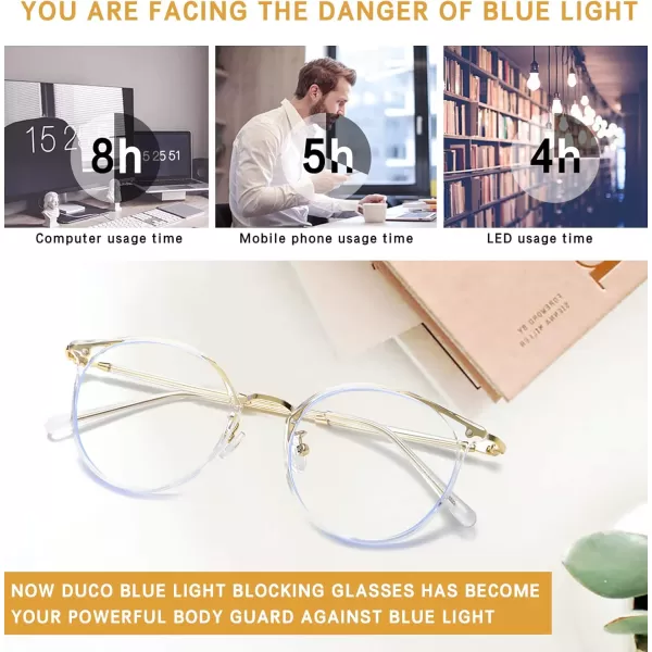 DUCO Blue Light Glasses for Women Men Blue Ray Blocking Glasses Computer Glasses for Teens Retro Round Eyeglasses W013Transparent
