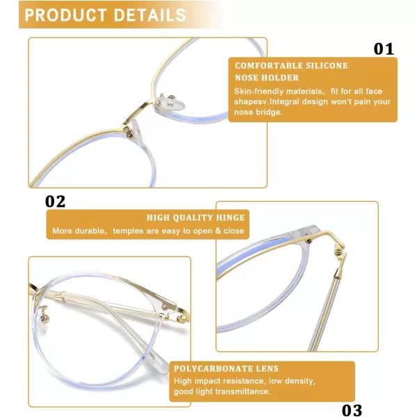 DUCO Blue Light Glasses for Women Men Blue Ray Blocking Glasses Computer Glasses for Teens Retro Round Eyeglasses W013Transparent