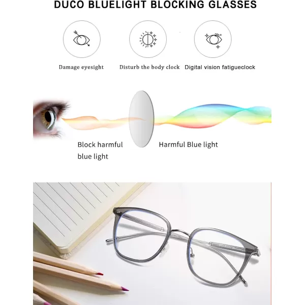 DUCO Blue Light Glasses for Women Men Blue Ray Blocking Glasses Computer Glasses for Teens Retro Round Eyeglasses W013W011transparent Grey