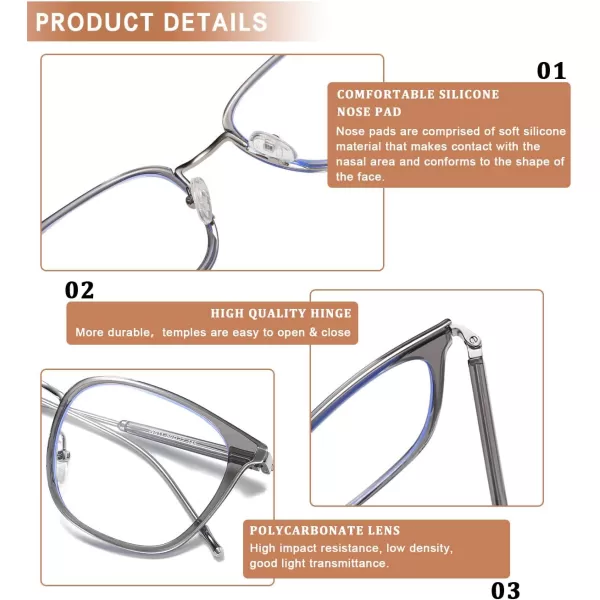 DUCO Blue Light Glasses for Women Men Blue Ray Blocking Glasses Computer Glasses for Teens Retro Round Eyeglasses W013W011transparent Grey