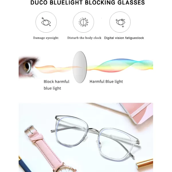 DUCO Blue Light Glasses for Women Men Blue Ray Blocking Glasses Computer Glasses for Teens Retro Round Eyeglasses W013W011transparent Silver