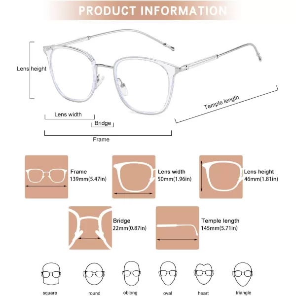 DUCO Blue Light Glasses for Women Men Blue Ray Blocking Glasses Computer Glasses for Teens Retro Round Eyeglasses W013W011transparent Silver