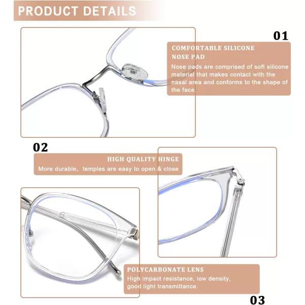 DUCO Blue Light Glasses for Women Men Blue Ray Blocking Glasses Computer Glasses for Teens Retro Round Eyeglasses W013W011transparent Silver