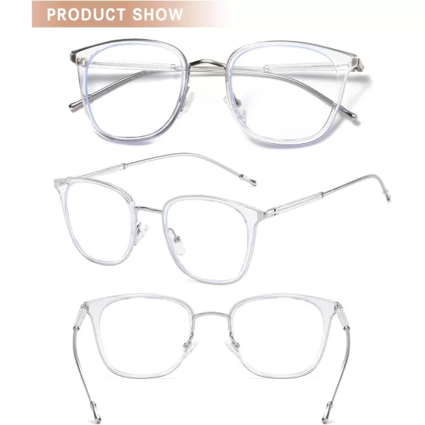 DUCO Blue Light Glasses for Women Men Blue Ray Blocking Glasses Computer Glasses for Teens Retro Round Eyeglasses W013W011transparent Silver
