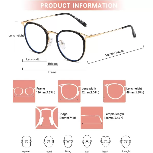 DUCO Blue Light Glasses for Women Men Blue Ray Blocking Glasses Computer Glasses for Teens Retro Round Eyeglasses W013W012black