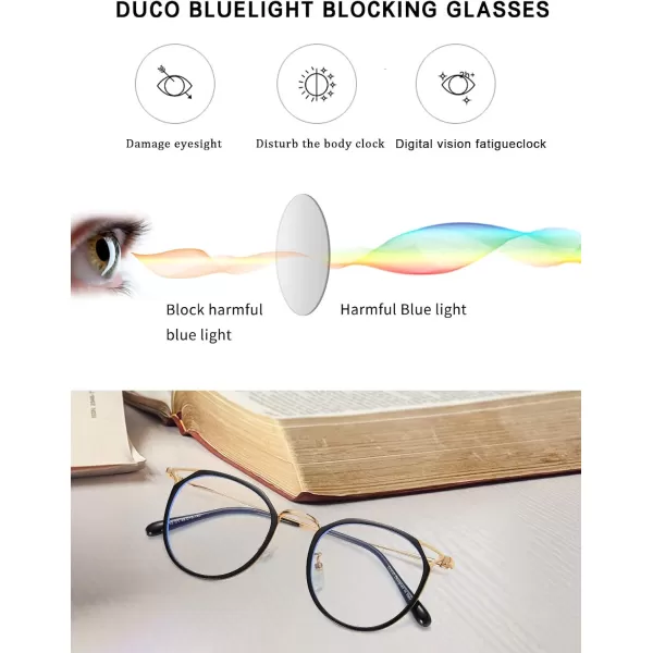 DUCO Blue Light Glasses for Women Men Blue Ray Blocking Glasses Computer Glasses for Teens Retro Round Eyeglasses W013W012black