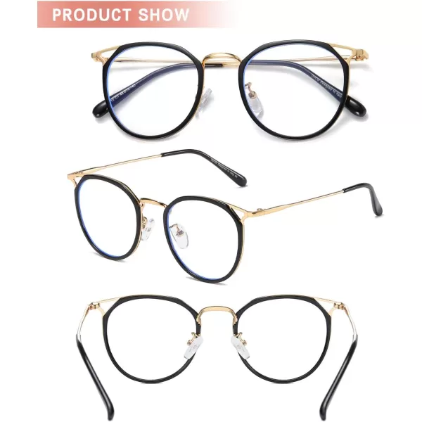 DUCO Blue Light Glasses for Women Men Blue Ray Blocking Glasses Computer Glasses for Teens Retro Round Eyeglasses W013W012black